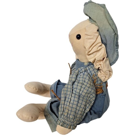 Handmade Easter Bunny Rabbit Plush Spring Overalls Stuffed Doll 18" - Picture 4 of 6